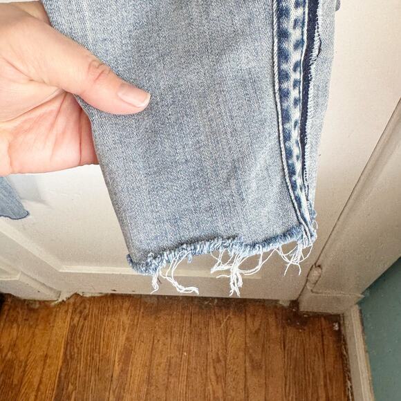 EXPRESS Perfect Curves Leggings High Rise Jeans Blue Side Seam Stripe Raw Hem 12 - Picture 12 of 13